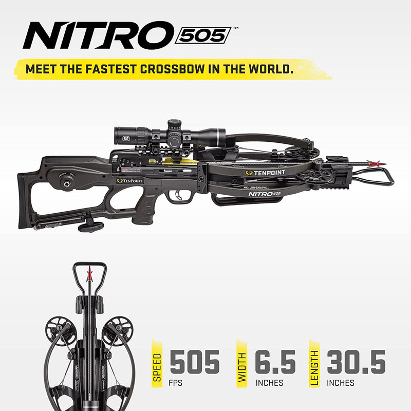 TenPoint Nitro 505 Crossbow, Moss Green - 505 FPS - Equipped with 100-Yard EVO-X Marksman Elite Scope + ACUslide Cocking & De-Cocking System - Reverse-Draw Design-Optics Force