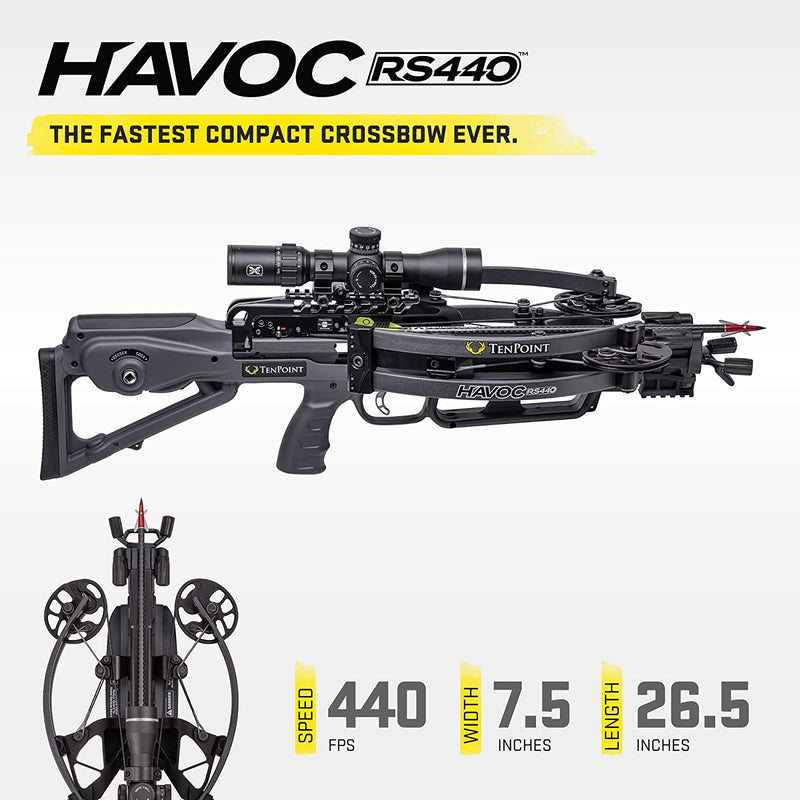 TenPoint Havoc RS440 Crossbow, Graphite - 440 FPS - Equipped with 100-Yard EVO-X Marksman Elite Scope + ACUslide Cocking & De-Cocking System - Reverse-Draw Design Creates Fastest Compact Crossbow-Optics Force