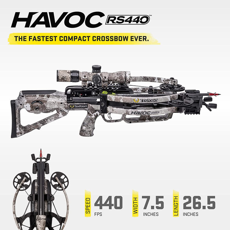 TenPoint Havoc RS440 Crossbow, Veil Alpine - 440 FPS - Equipped with 100-Yard EVO-X Marksman Elite Scope + ACUslide Cocking & De-Cocking System - Reverse-Draw Design Creates Fastest Compact Crossbow-Optics Force