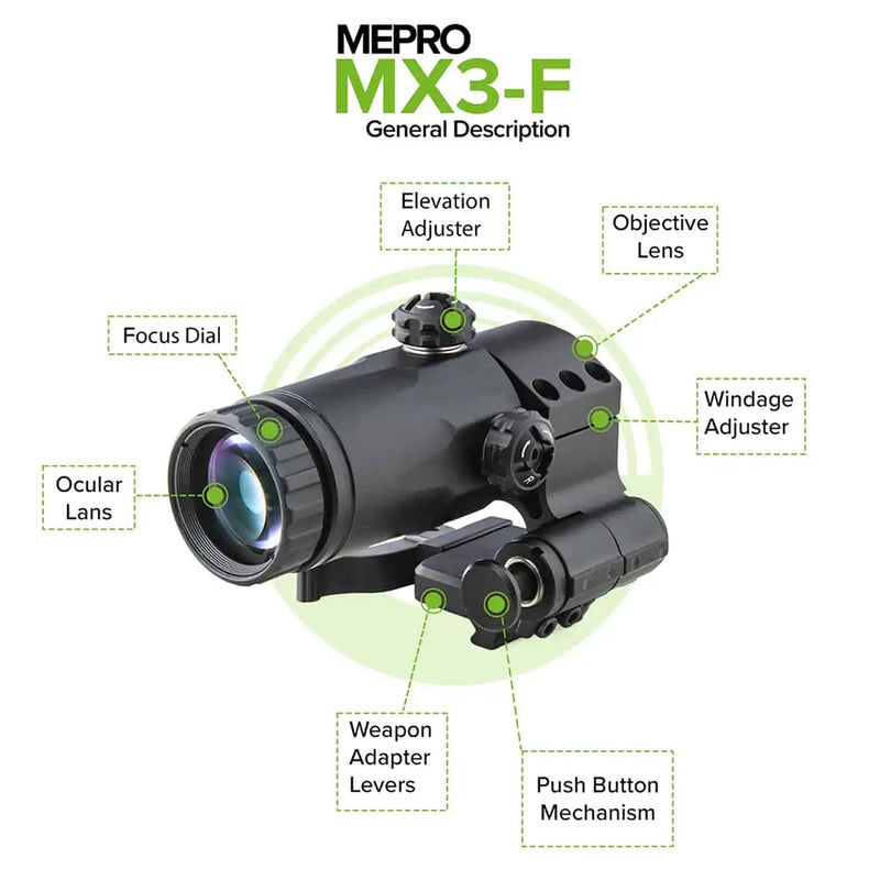 Meprolight MX3-F 3x Magnifier With Integrated Push-Button Side Flip Adaptor-Optics Force