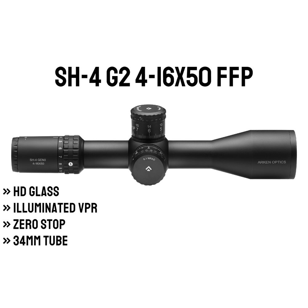 Arken Optics SH-4 4-16X50 GEN2 FFP Illuminated VPR - Zero Stop - 34mm