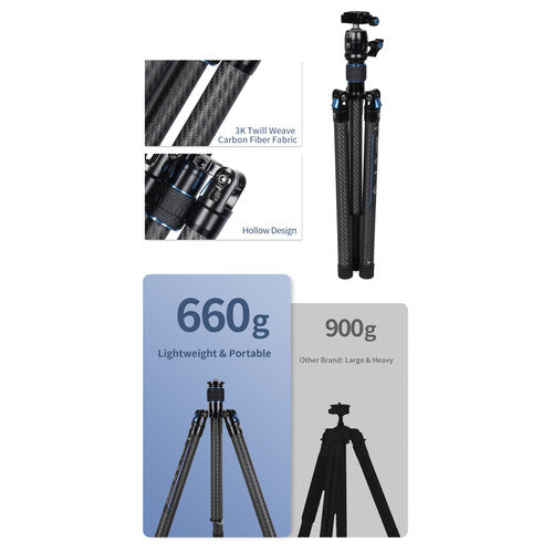 SIRUI AT-125+E-10 Carbon Fiber Traveler Tripod with E-10 Ball Head-Optics Force