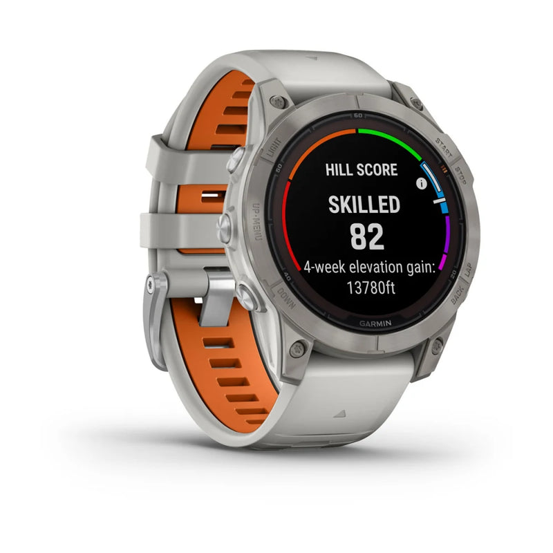 Garmin Fēnix® 7 Pro – Sapphire Solar Edition 47mm-Titanium with Fog Gray/Ember Orange Band-Optics Force