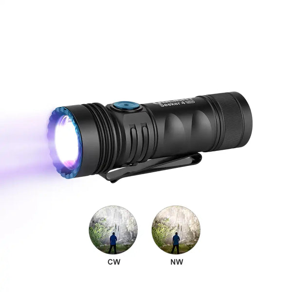 Olight Seeker 4 Mini White and UV LED Flashlight Natural White-Black-Optics Force