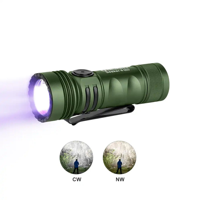 Olight Seeker 4 Mini White and UV LED Flashlight Natural White-OD Green-Optics Force