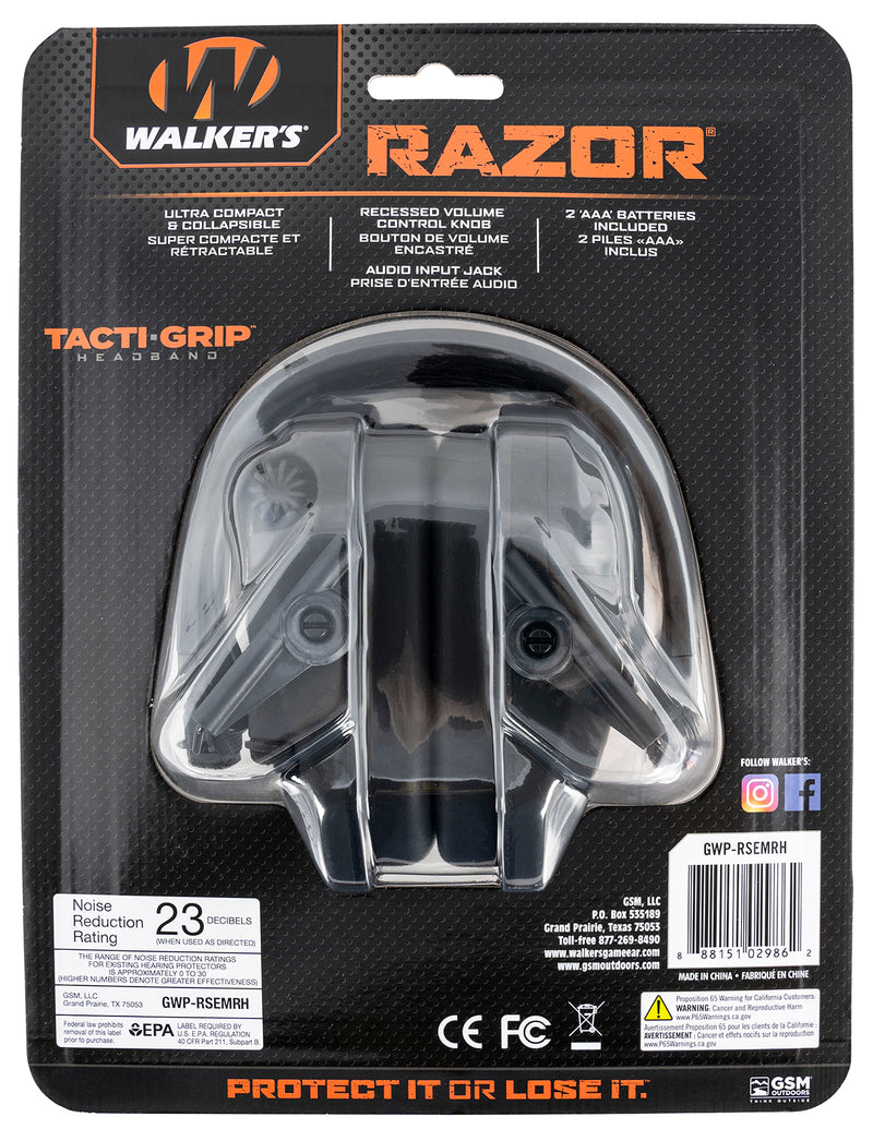 Walker's Razor Sac Walkers GWP-RSEMRH RAZR MUFF TACTI-GRIP BLK
