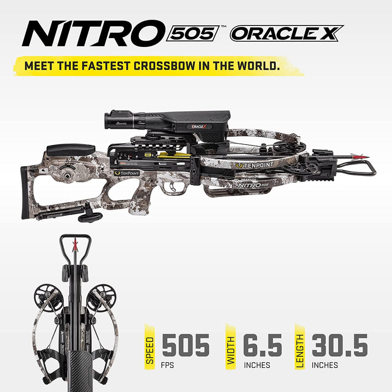 TenPoint Nitro 505 Oracle X Crossbow, Veil Alpine - 505 FPS - Equipped with Burris Oracle X Rangefinding Scope + ACUslide Cocking & De-Cocking System - Reverse-Draw Design